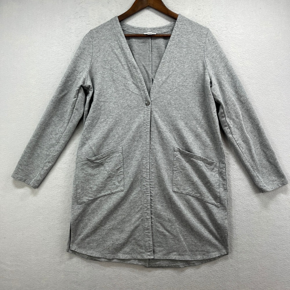 Pure Jill Cardigan Womens M Gray Pima Cotton Modal One Button Longline Lagenlook
